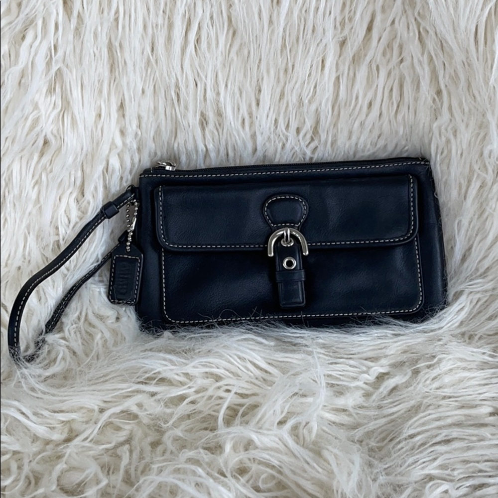 Coach wristlet, black and silver